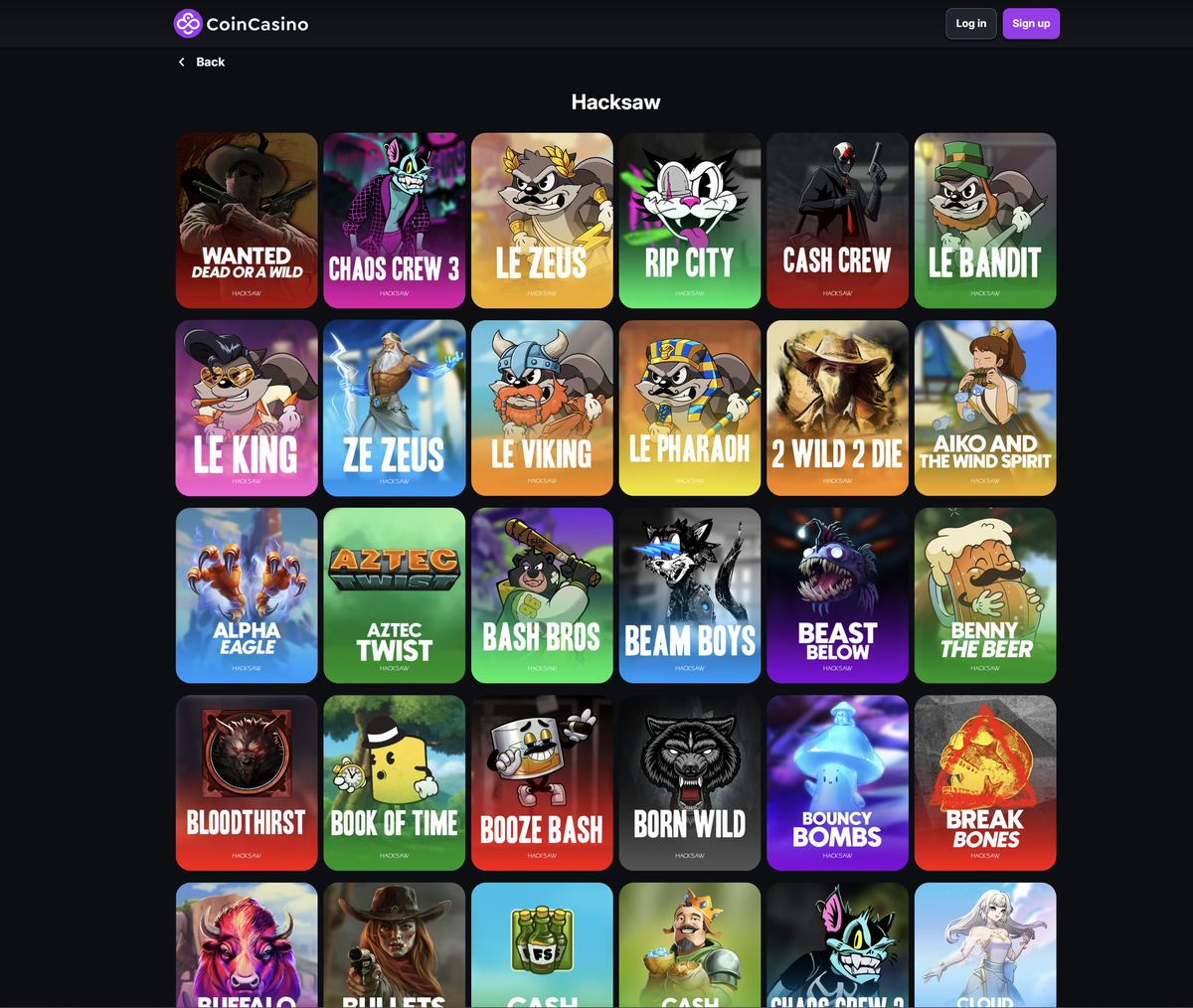Hacksaw Gaming section at Coin Casino