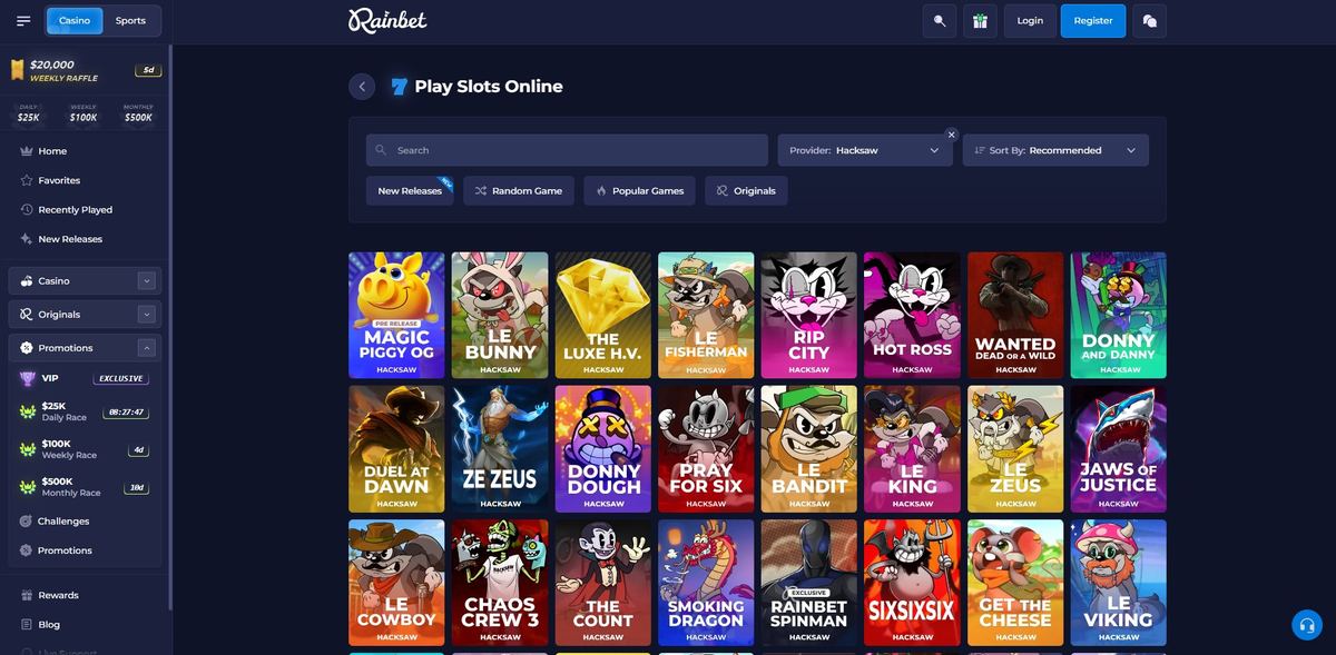 Hacksaw Gaming section at Rainbet