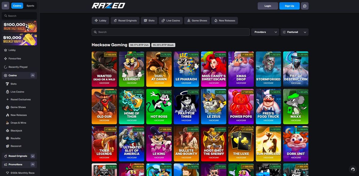 Hacksaw Gaming section at Razed